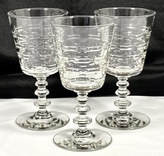 3 Rock Sharpe Wine Water Goblets Polished Cut Glass Dot Lines Stem 1002 Vtg RARE