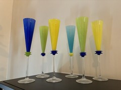 Union Street Glass GUY CORRIE Colorful EL ROI Champagne Flute Set of 6 Signed