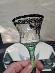 Cocktail Glass wine Crystal Heisey Moongleam green silver overlay African 3370