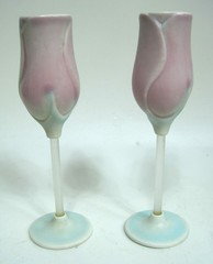 Set of 2 Newman Ceramic Works Rosebud Tulip Cordial Floral Pottery Glass