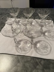 Tiffin Glass Company Vintage Punch Bowl And Stemware Sets, Strawberry Etch #173