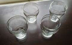 Rare set vtg 4 Dominion wavy clear fountain soda shop glassware shot glasses 2″