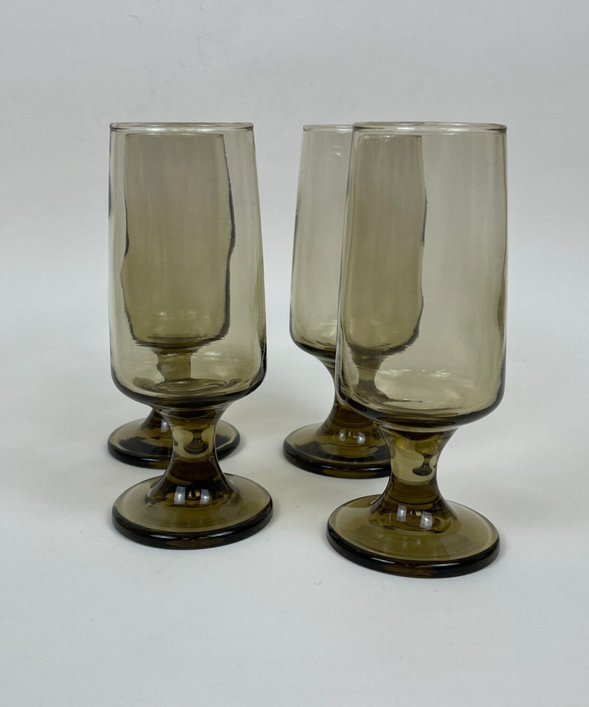 4 Vintage Accent by LIBBEY Tawny GLASS Footed Champagne Flute Smokey 5.5″