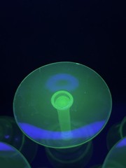 Set of 6 Green Uranium Glass Wine Goblets Stemware UV Reactive Vintage Glass
