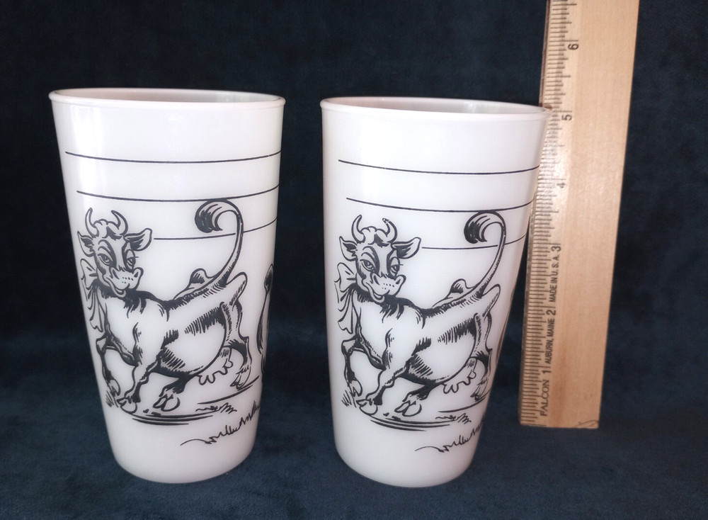 2 Tumblers Borden Dairy Elsie the Cow & Friends Milk Glasses Vintage