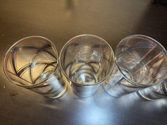 Set Of 6 Georges Baird MCM 5.5″ Highball Glasses Black And 22kt Gold Plaid…