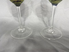 Steve Maslach SIGNED Wine 8″ Handcrafted Glass Goblets Iridescent Gold Art