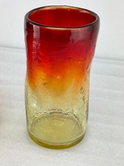 Set of 2 Vintage Kanawha Tangerine Amberina 5.5″ Pinch Dimple Crackle Glasses