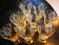 Vtg Set 8 LA FLEURE YELLOW 5 7/8″ Etched Deco ICED TEA Glasses TIFFIN FRANCISCAN