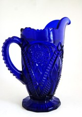 Vintage Mosser Art Glass Cobalt Blue Pitcher 8.25″
