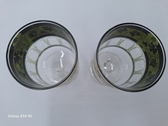 Vintage Cera Glass Cora Water Goblets Grecian Gold 22K Green Grapes Set of 2