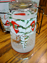 Set (4) KIG Frosted Winter Snow Scene Drink Tumblers+ Metal Farmhouse Caddy 392