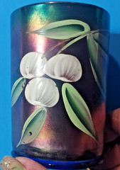 Antique Northwood Carnival Glass Tumbler Cobalt Blue Cherries