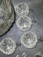 Vintage 8 Serving Brockway Punch Bowl Set W/ Box Ladle & Hooks Party Glassware