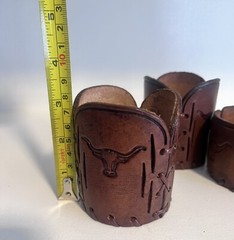 5 Vintage Libbey BAMCO Tooled Leather Western Cowboy Steer Barware Sleeves