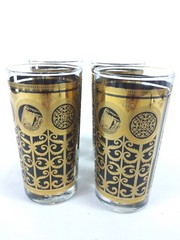 4 MCM Libbey Prudential Rock Of Gibralter 24K Gold & Black Highball Glasses 12oz