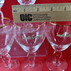 6 VTG Barware Gold Rimmed Irish Coffee Stemmed Goblets Shamrock On Stem 7/8”