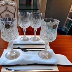 4 Cristal D’Arques Longchamp Water Goblets Set Crystal Clear Cut Etch France Lot
