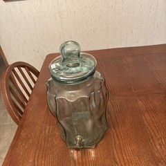 Vintage Beverage Dispenser Green Glass Brass Spigot Made Italy