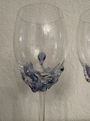 Signed Ion Tamaian Wine Glass Set of 2 Romanian Art Glass Purple Pastel Accent