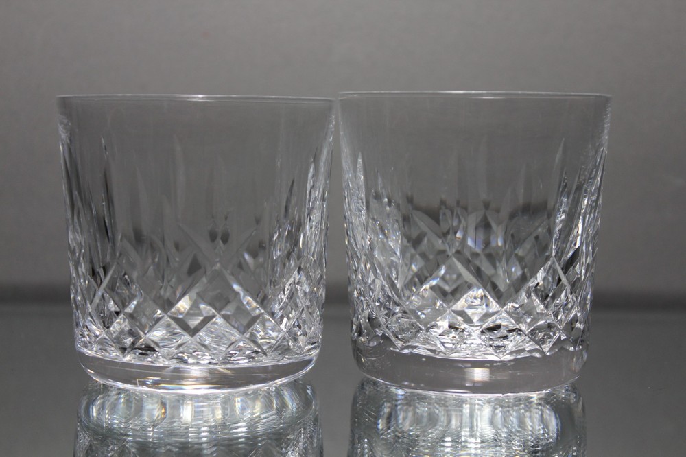 Two (2) Waterford Crystal Lismore Old Fashioned Tumbler Glasses 3 3/8″H MINT