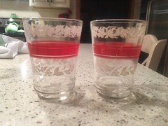 Vintage Swanky Swig Drinking Glasses Red Stripe White Vine Ribbed Bottom Set 2