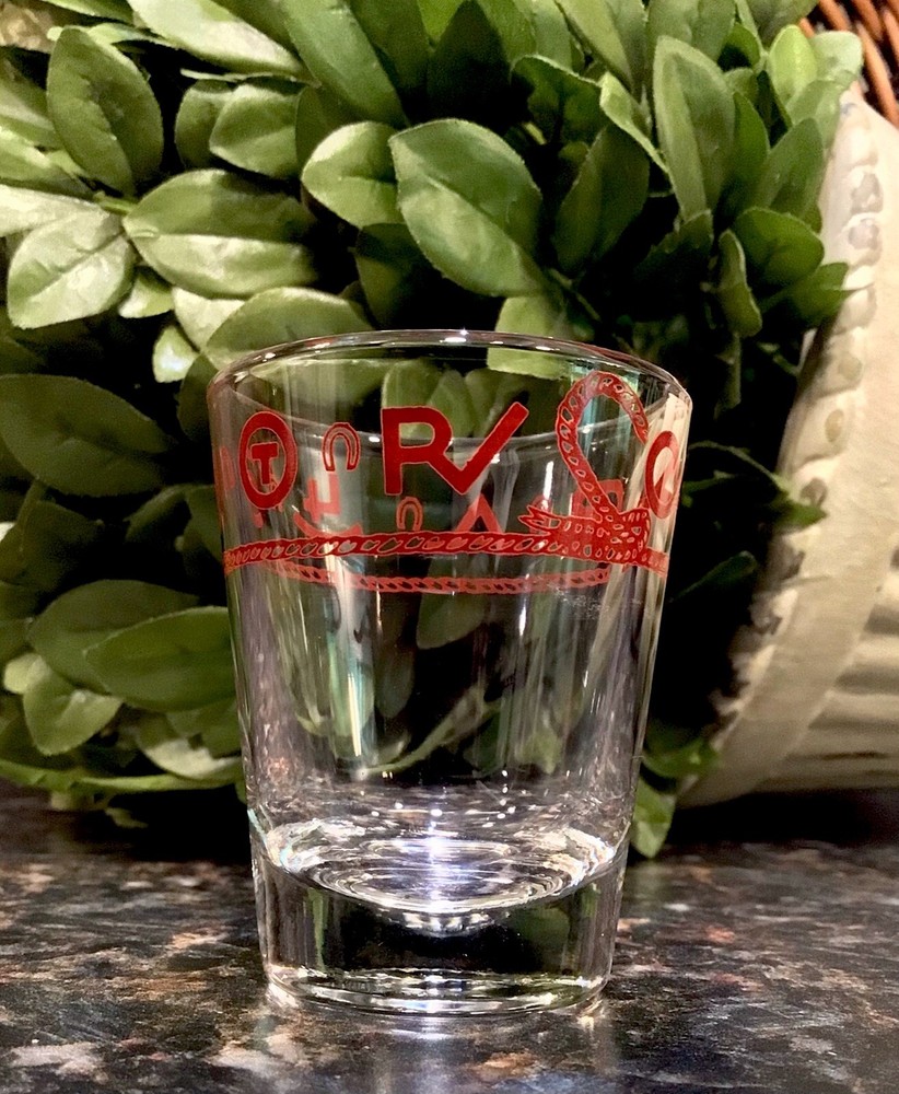 HTF Westward Ho Brands Libbey Bamco CATTLE BRANDS & ROPES Shot Glass PRISTINE!