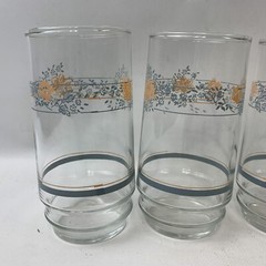 Set Of 4 Tumblers Apricot Grove Blue Peach Drinking Glasses Vintage Corelle