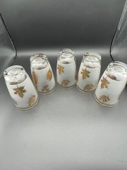 (533) Anchor Hocking Set Of 5Gold Leaf Large Tumblers/ Water 5.25″ Tall