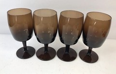 Two 2 MCM Gorham Crystal Accent Brown Wine Glasses 6 oz