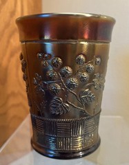 5 Vintage Northwood Raspberries Carnival Glass 4″ Tumblers Iridescent Purplegold