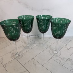 Set 4 Vintage Lenox Holly & Berries Green Wine Glasses LC30 Discontinued