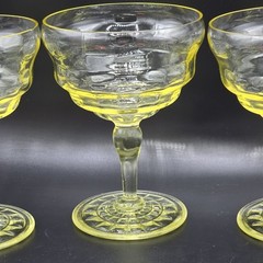Set of 4 Topaz Uranium Glass Sherbet Champagne Coupes Glasses Depression Glow