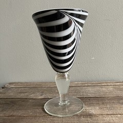 Vintage Soho Global Amici Black & White Hand Blown Glass Goblet