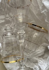 3 MIKASA «Antique Lace» 9 1/8 » Wine Glasses Gold Trim Etched EUC