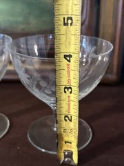 Set of 2 Vtg Etched Flower Crystal Glassware Low Stem Sherbet Champagne Glasses