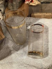 Culver BARWARE Tumbler Drinking Glasses Clear Gold Rim Top Bottom Ribbed Set 7