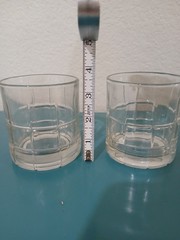 Vintage Set of 2 Anchor Hocking TARTAN Clear Glass Lowball Whiskey Rocks Glasses