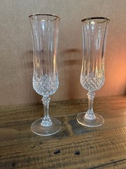 Cristal D’Arques-Durand Longchamp Gold Rim Champagne Flutes, Set of 2