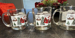 4 Libbey Currier & Ives Winter Scene Mugs Vintage Made In USA