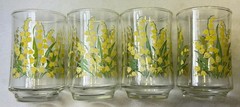 4 Vtg 6oz Libbey Juice Glasses «Lily of the Valley» Yellow Bell Flower MCM