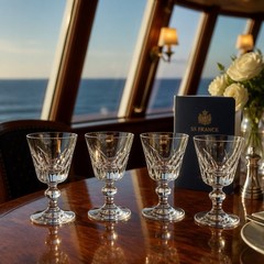 4 Saint Louis Crystal Wine Glasses JERSEY Made For Ocean Liner SS France 1950’s