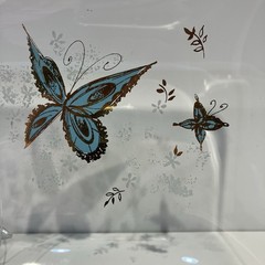 VTG Psyche MCM Turquoise Gold Butterfly Glass Serving Tray Rectangular 13.5″