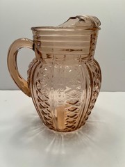 Anchor Hocking Pink Depression Glass Pitcher 80 oz. w/2 Matching Tumblers 4″
