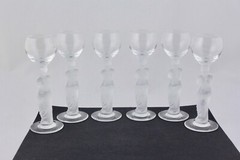 SET OF 6 CRYSTAL FROSTED NUDE WOMAN 5-7/8” CORDIAL STEM GLASSES – MINT