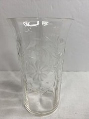 Vintage Etched ? Glass Juice Tumbler Floral Daisy Design 5”