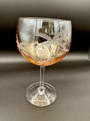 Vintage Crystal Etched Palm Tree Amber Luster Balloon Wine Glasses Set of 4