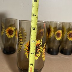 6 Libbey Smokey Sunflower 6.5” Glasses Vintage