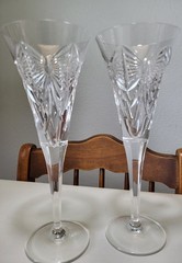 Waterford Crystal Pair Millenium HAPPINESS 1st Toast Flute Ribbon/Bow, Disc.