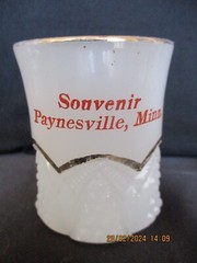 Duncan & Miller Glass Clambroth Souvenir Tumbler Button Arches Paynesville Minn